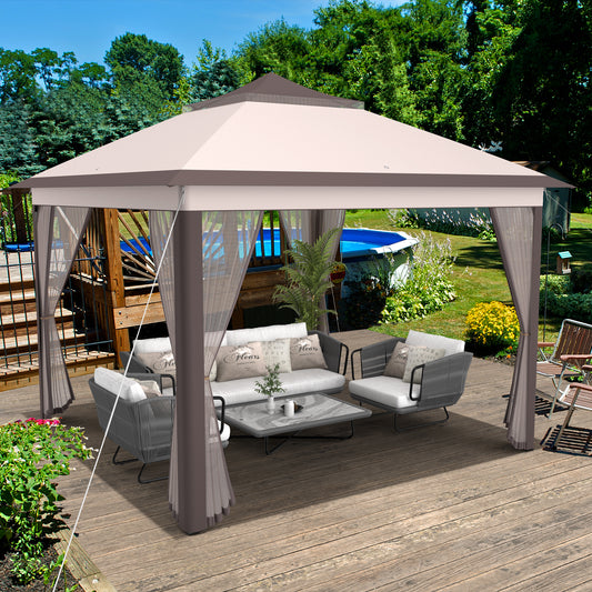 2-Tier 11x11 Feet Pop-Up Gazebo Tent, Portable Canopy Shelter, Beige Gazebos Beige at Gallery Canada
