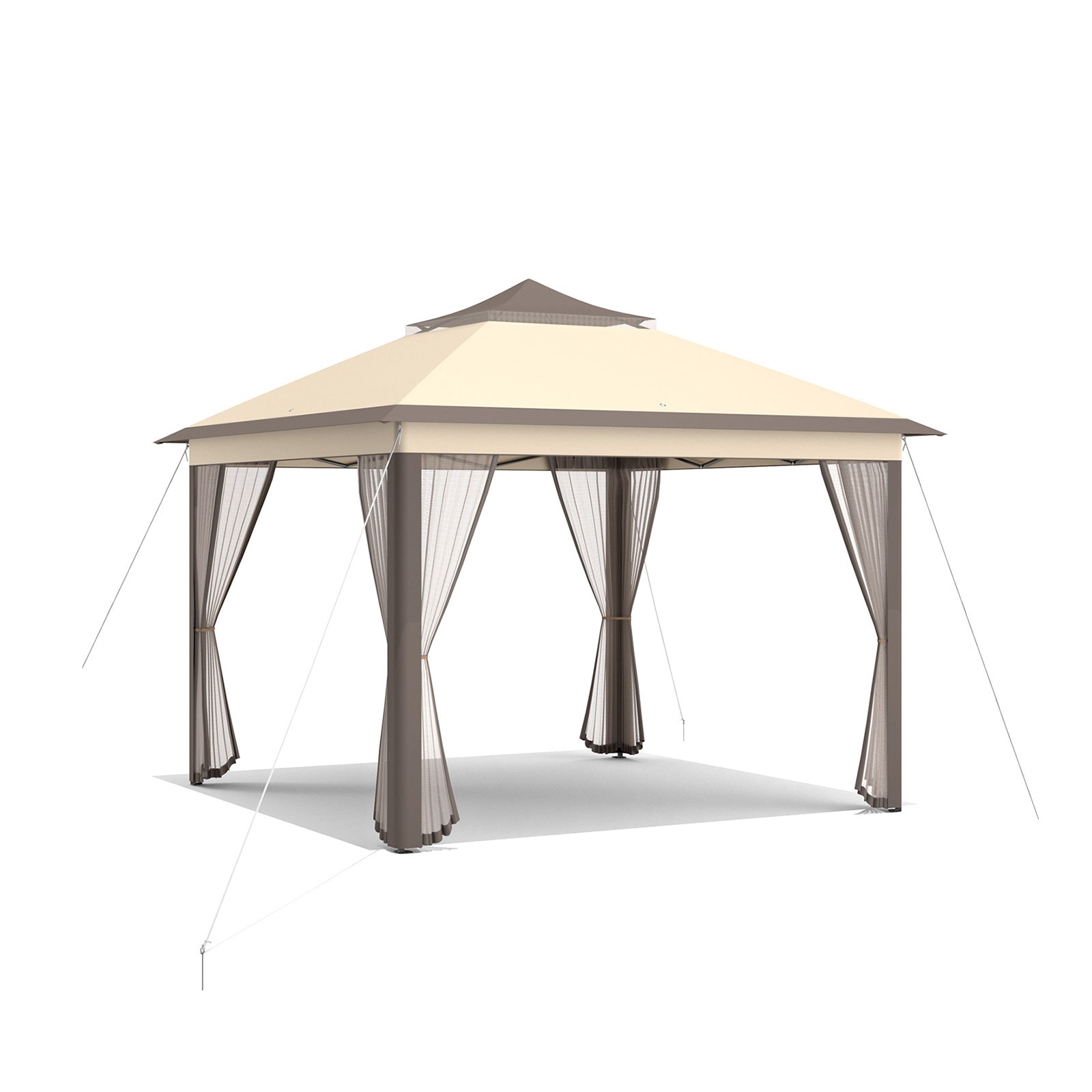 2-Tier 11 x 11 Feet Pop-Up Gazebo Tent, Portable Canopy Shelter, Brown Gazebos at Gallery Canada
