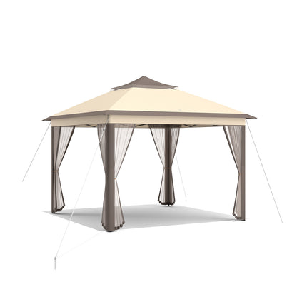 2-Tier 11 x 11 Feet Pop-Up Gazebo Tent, Portable Canopy Shelter, Brown Gazebos at Gallery Canada