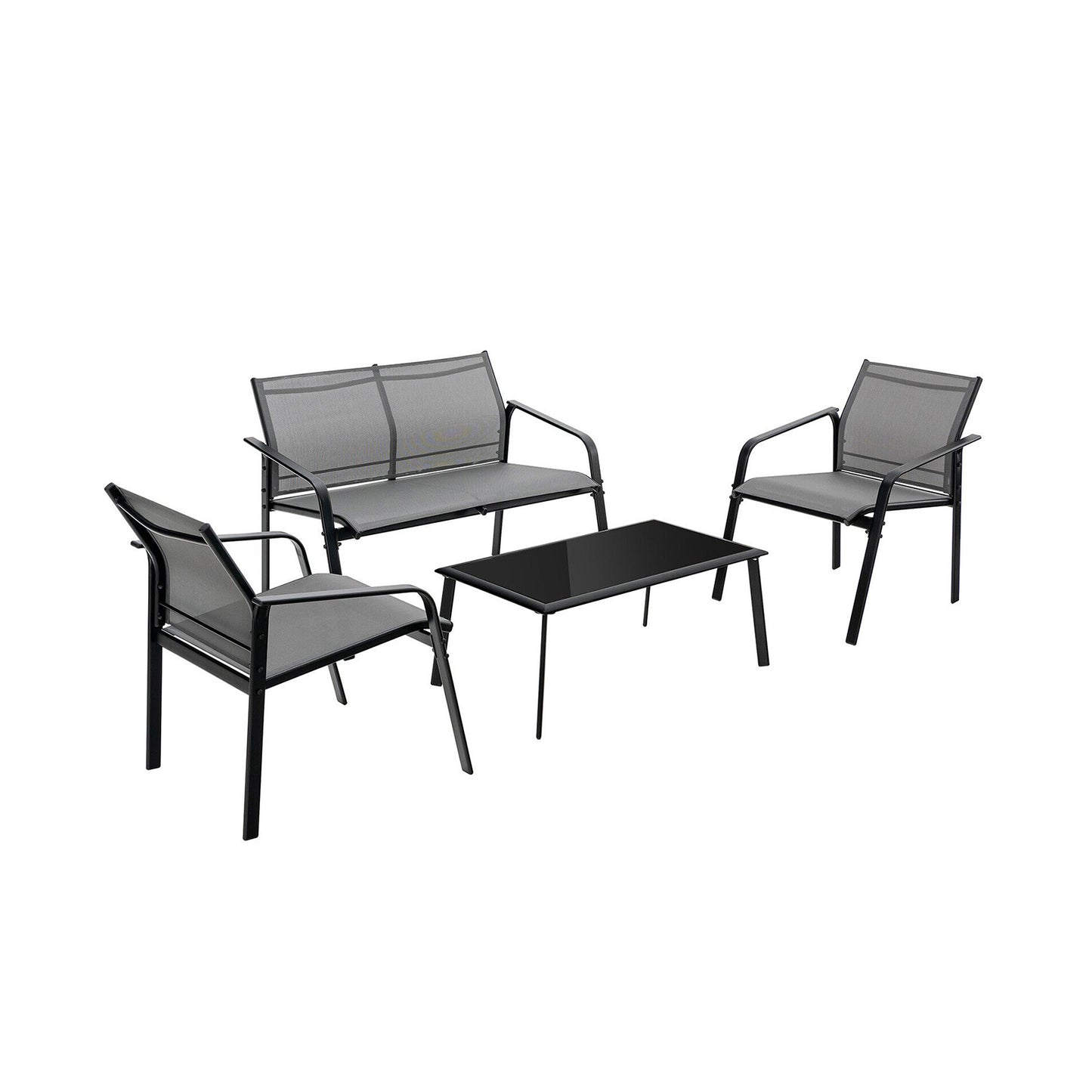 4 Pieces Patio Furniture Set with Armrest Loveseat Sofas and Glass Table Deck, Gray Patio Conversation Sets Gray at Gallery Canada