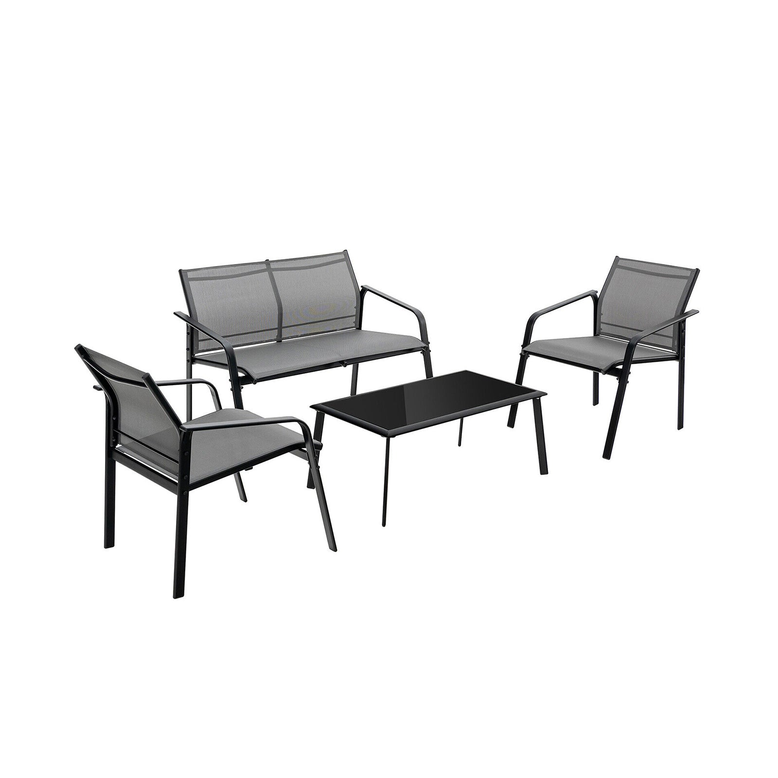 4 Piece Patio Furniture Set, Armrest Loveseat Sofas, Glass Table Deck, Gray Patio Conversation Sets at Gallery Canada