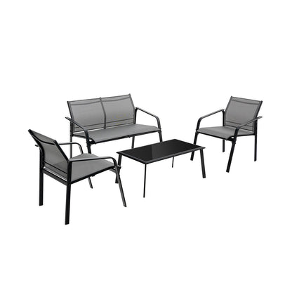 4 Piece Patio Furniture Set, Armrest Loveseat Sofas, Glass Table Deck, Gray Patio Conversation Sets at Gallery Canada