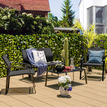 4 Piece Patio Furniture Set, Armrest Loveseat Sofas, Glass Table, Black Patio Conversation Sets at Gallery Canada