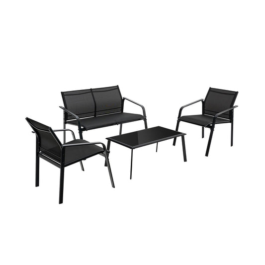 4 Pieces Patio Furniture Set with Armrest Loveseat Sofas and Glass Table Deck, Black - Gallery Canada