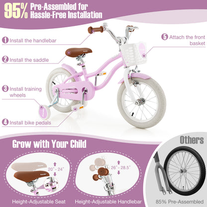 14 Inch Kid's Bike with Removable Training Wheels and Basket, Purple Kids Bike at Gallery Canada