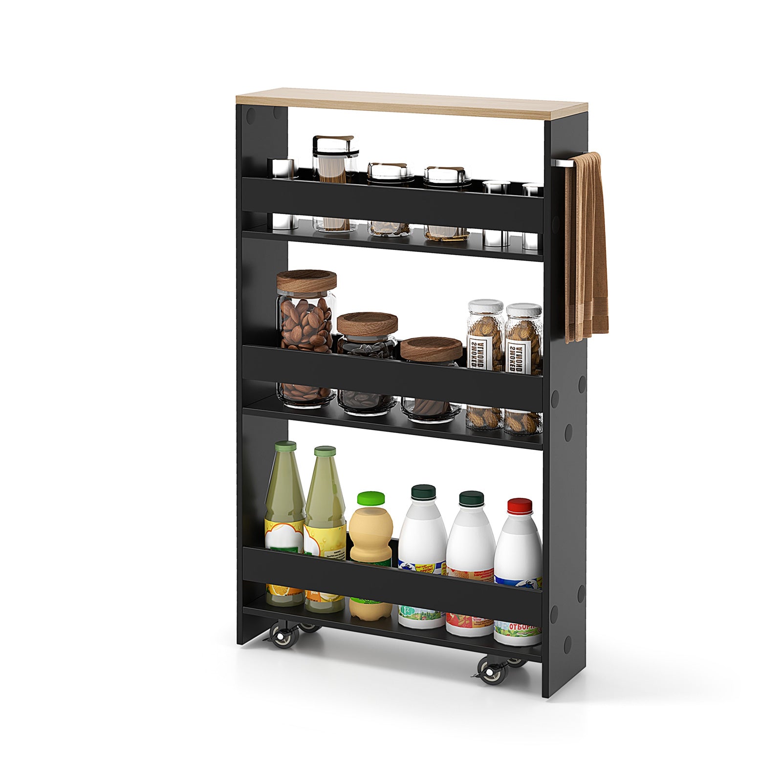 Slim Rolling Kitchen Cart, Mobile Storage Organizer With Handle, Black Kitchen Islands & Carts Black at Gallery Canada