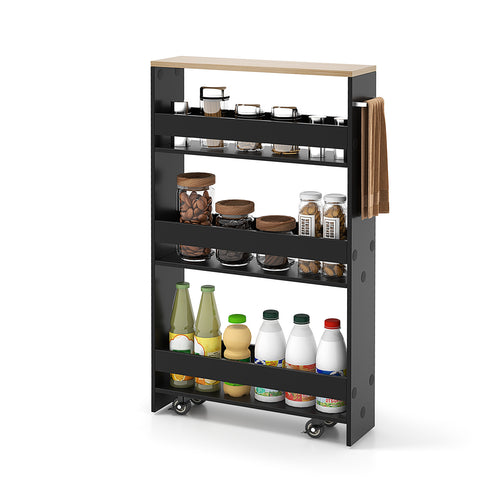Slim Rolling Kitchen Cart, Mobile Storage Organizer With Handle, Black