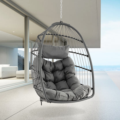Hanging Egg Chair with Head Pillow and Large Seat Cushion, Gray Porch Swings at Gallery Canada