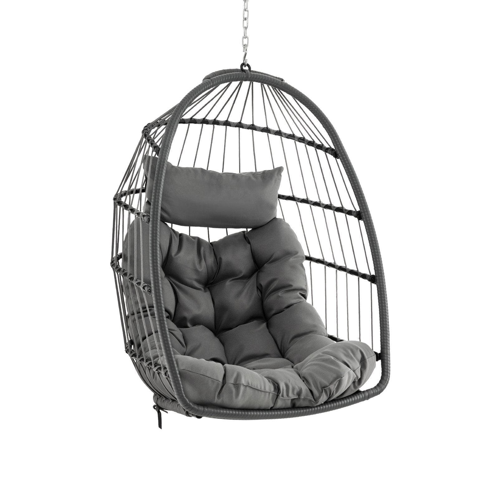 Hanging Egg Chair with Head Pillow and Large Seat Cushion, Gray Porch Swings at Gallery Canada