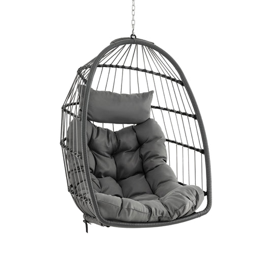 Hanging Egg Chair With Head Pillow, Large Seat Cushion, Gray