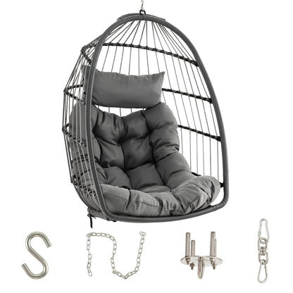 Hanging Egg Chair with Head Pillow and Large Seat Cushion, Gray Porch Swings at Gallery Canada