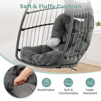 Hanging Egg Chair with Head Pillow and Large Seat Cushion, Gray Porch Swings at Gallery Canada