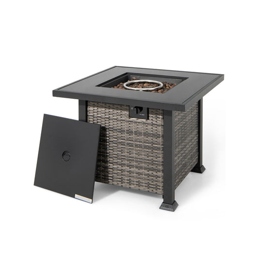 32 Inch Square Propane Fire Pit Table with Lava Rocks Cover, Gray at Gallery Canada