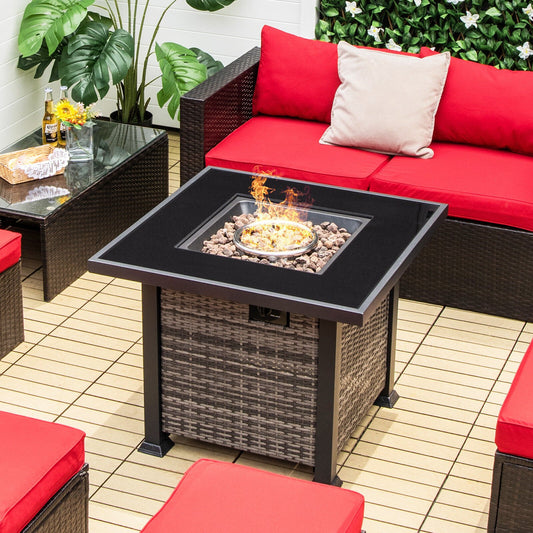 32 Inch Square Propane Fire Pit Table with Lava Rocks Cover, Gray - Gallery Canada