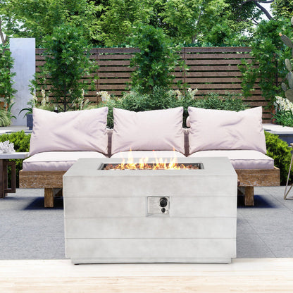 43 Inch Rectangular Concrete Propane Fire Pit Table with Lava Rocks and Cover 50 000 BTU, Gray