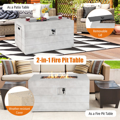 43 Inch Rectangular Concrete Propane Fire Pit Table with Lava Rocks and Cover 50 000 BTU, Gray