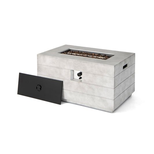 43 Inch Rectangular Concrete Propane Fire Pit Table with Lava Rocks and Cover 50 000 BTU, Gray - Gallery Canada