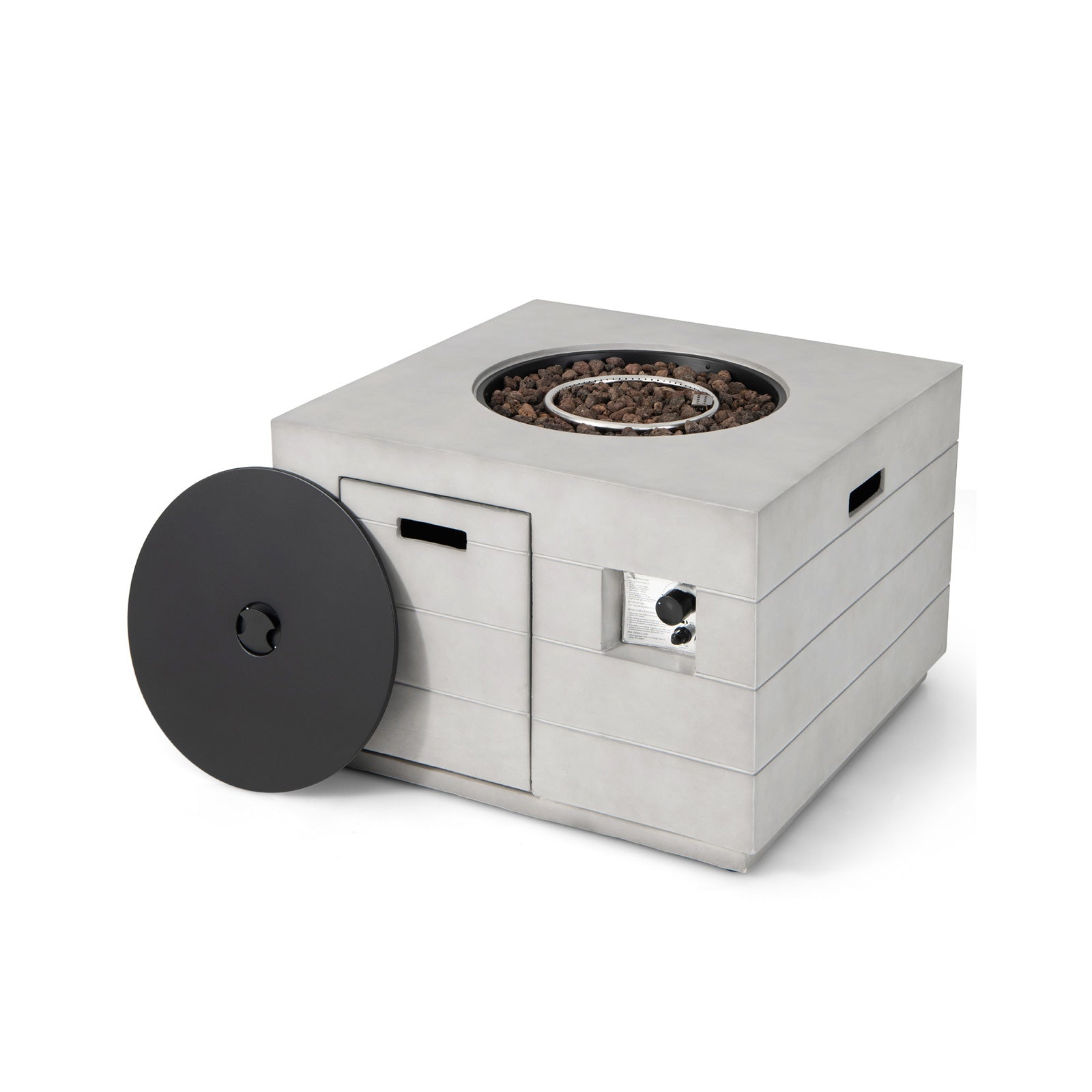 34 Inch Square Concrete Fire Pit Table, 50,000 BTU, Gray Fire Pit Tables Gray at Gallery Canada