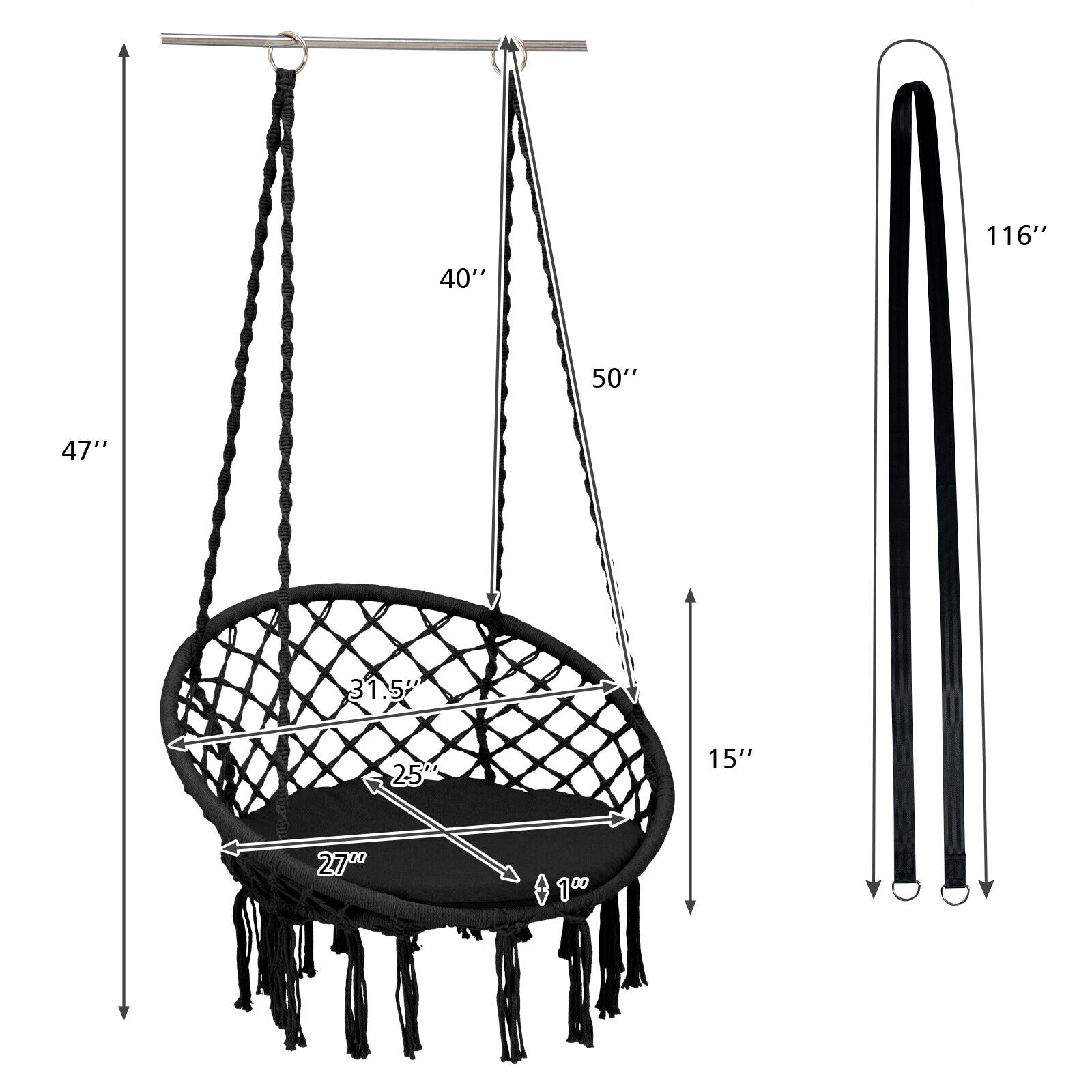 Cushioned Hammock Swing Chair, Black Hammocks at Gallery Canada