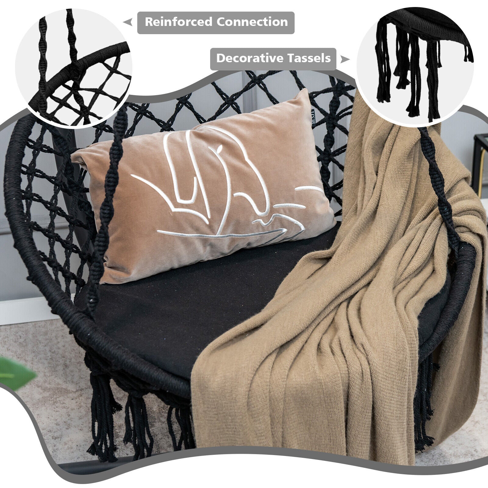 Cushioned Hammock Swing Chair, Black Hammocks at Gallery Canada