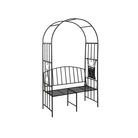 Steel Garden Arch With 2-Seat Bench, Black Outdoor Benches Black at Gallery Canada
