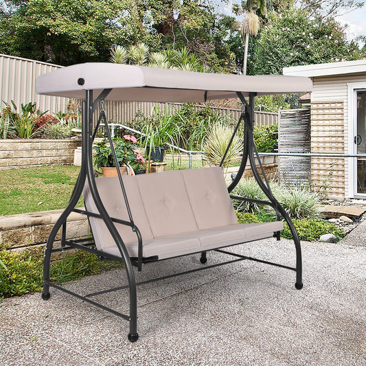 3 Seats Converting Outdoor Swing Canopy Hammock with Adjustable Tilt Canopy, Beige - Gallery Canada