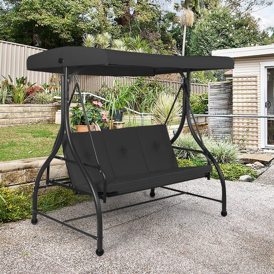 3 Seats Converting Outdoor Swing Canopy Hammock with Adjustable Tilt Canopy, Black - Gallery Canada