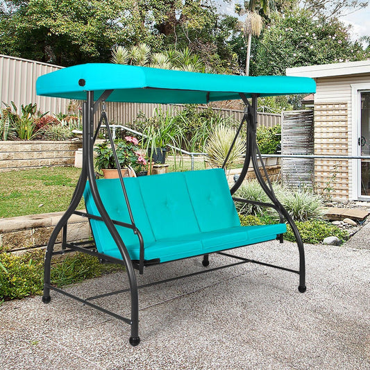 3 Seats Converting Outdoor Swing Canopy Hammock with Adjustable Tilt Canopy, Turquoise - Gallery Canada