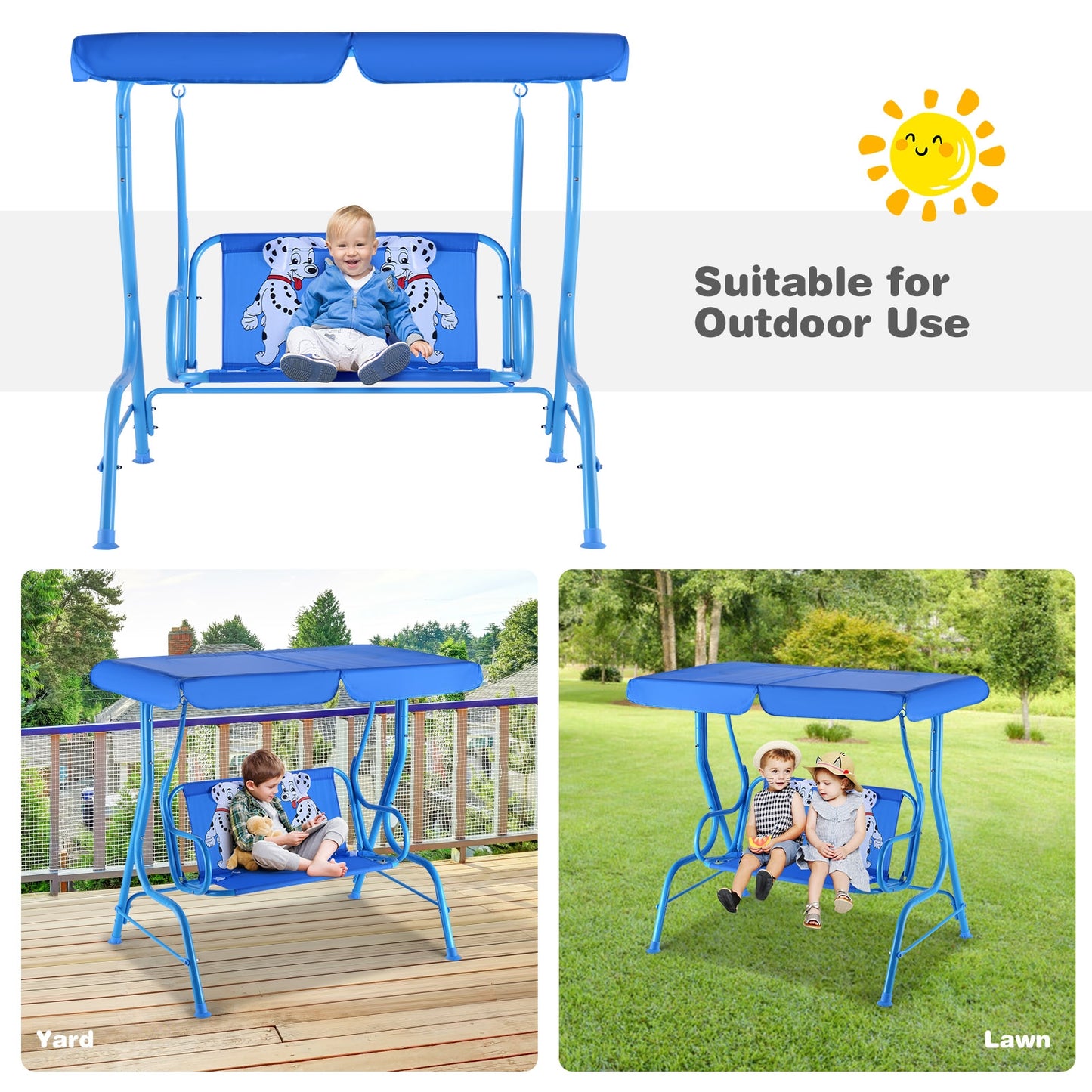Outdoor Kids Patio Swing Bench with Canopy 2 Seats, Blue Porch Swings at Gallery Canada