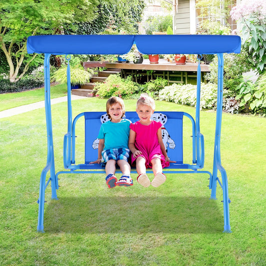 Outdoor Kids Patio Swing Bench with Canopy 2 Seats, Blue - Gallery Canada