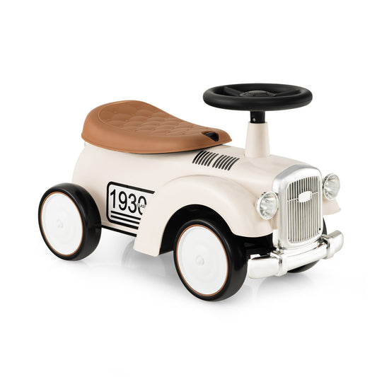 Kids Sit to Stand Vehicle with Working Steering Wheel and Under Seat Storage, White