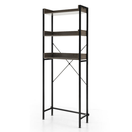 Over The Toilet Storage Rack with Hooks and Adjustable Bottom Bar, Gray at Gallery Canada