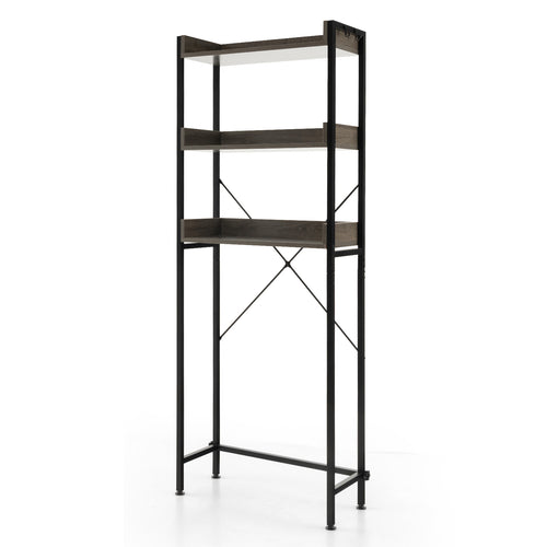 Over The Toilet Storage Rack with Hooks and Adjustable Bottom Bar, Gray