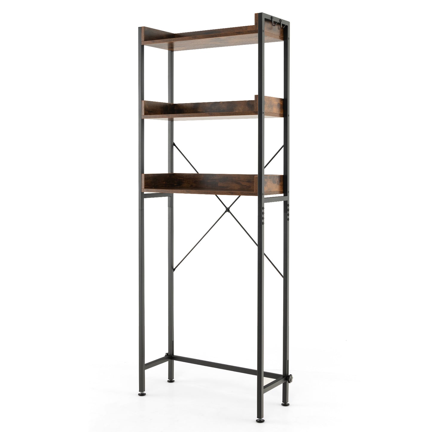 Over The Toilet Storage Rack With Hooks, Adjustable Bottom Bar, Brown Bathroom Etagere Rustic Brown at Gallery Canada