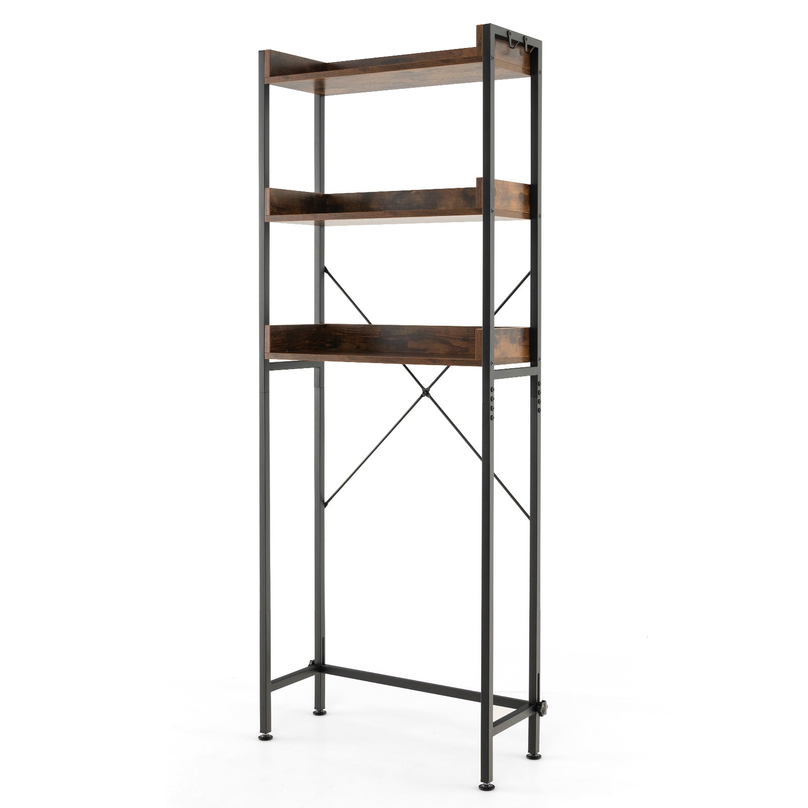 Over The Toilet Storage Rack with Hooks and Adjustable Bottom Bar, Rustic Brown Bathroom Etagere at Gallery Canada