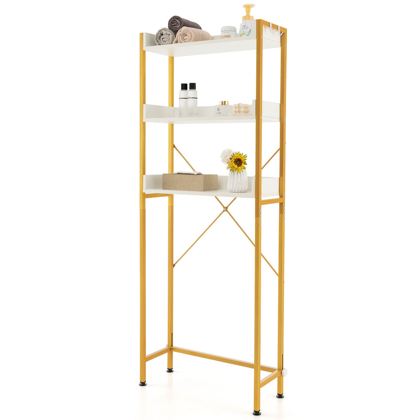 Over The Toilet Storage Rack with Hooks and Adjustable Bottom Bar, White Bathroom Etagere at Gallery Canada