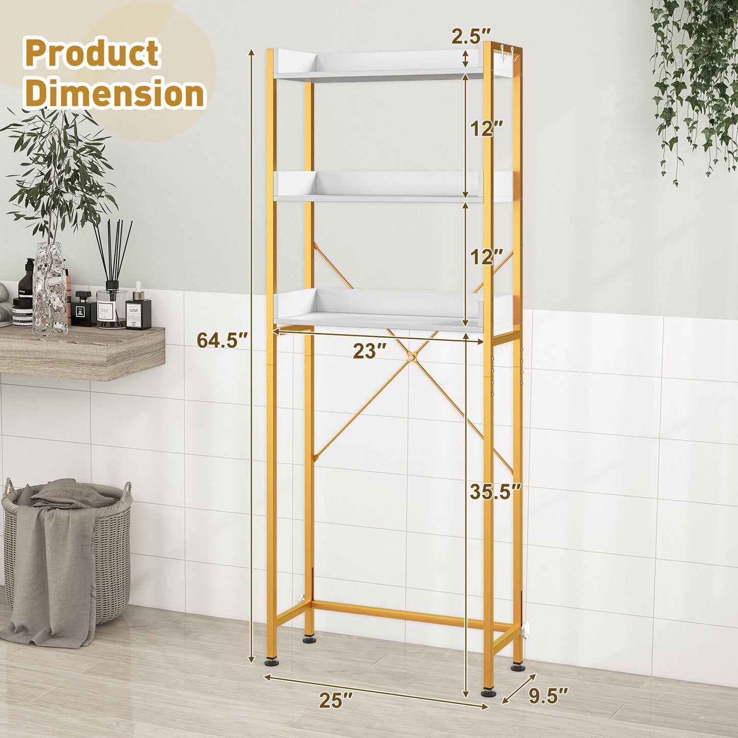 Over The Toilet Storage Rack with Hooks and Adjustable Bottom Bar, White Bathroom Etagere at Gallery Canada