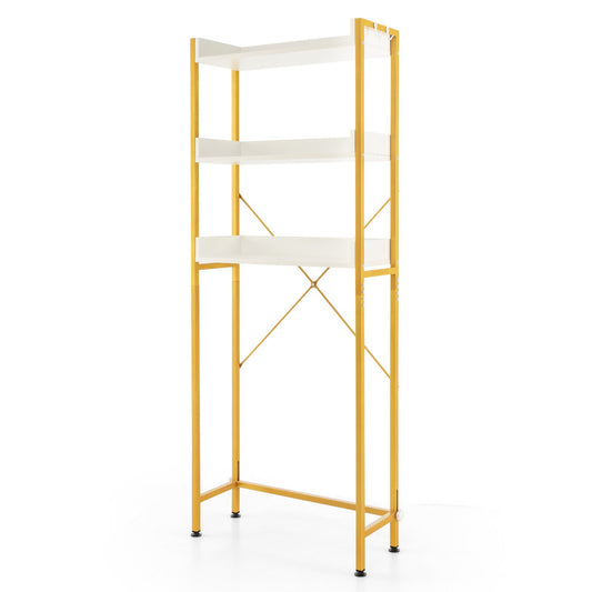 Over The Toilet Storage Rack with Hooks and Adjustable Bottom Bar, White - Gallery Canada