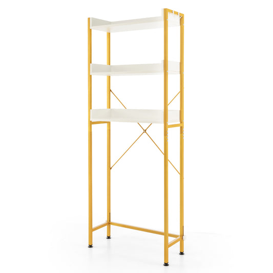 Over The Toilet Storage Rack, Adjustable Bottom Bar, Hooks, White