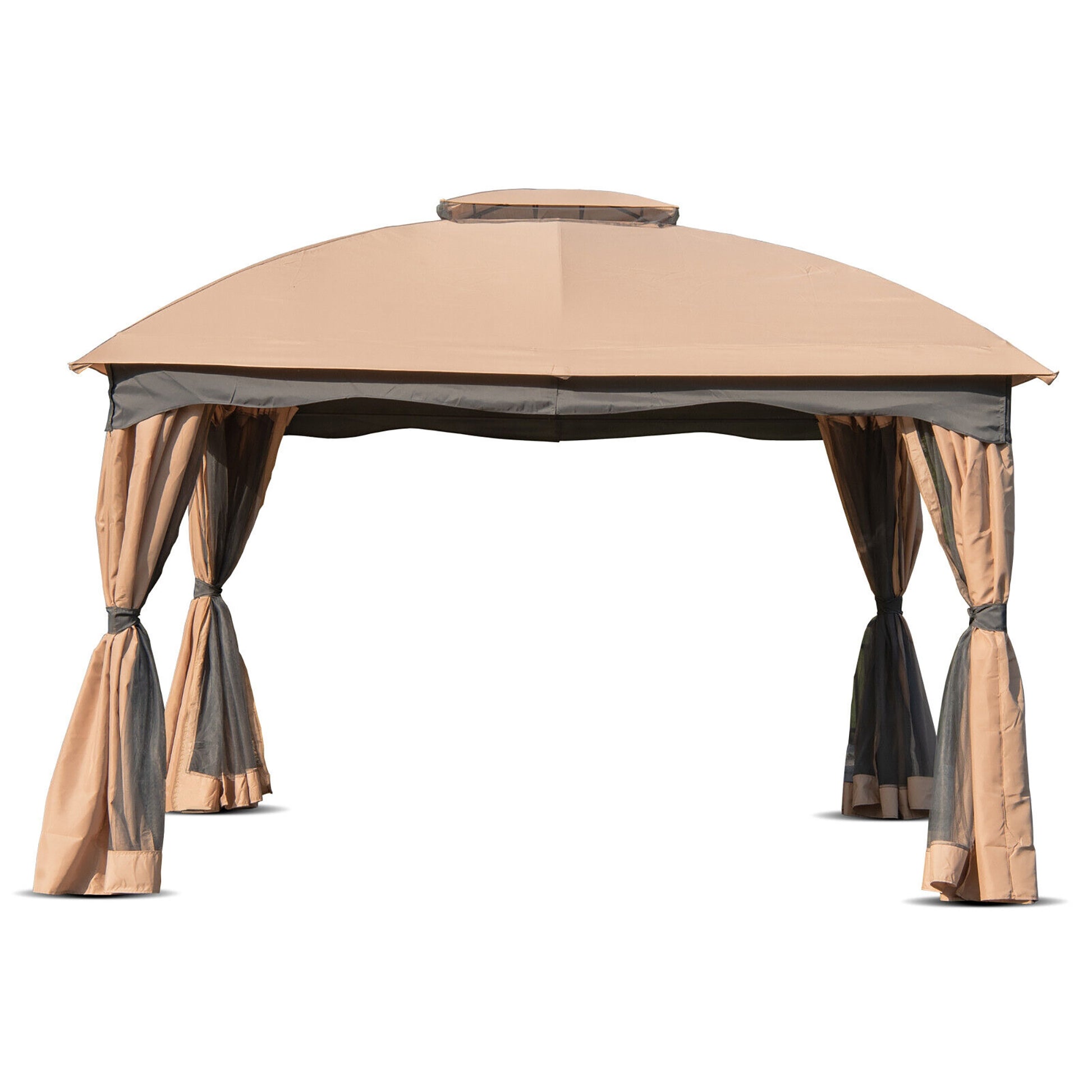 12 x 10 Feet Double Vented Heavy Duty Steel Gazebo Patio Canopy, Brown Gazebos at Gallery Canada