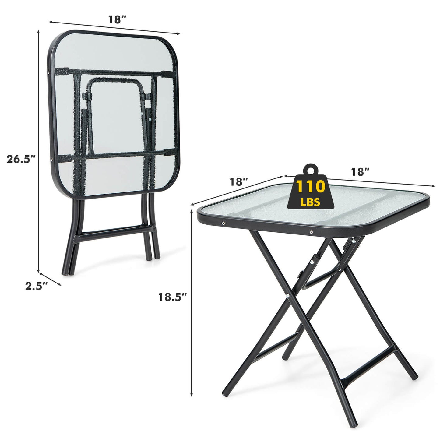 18 Inch Square Patio Bistro Table, Rustproof Frame, Black Patio Coffee Tables at Gallery Canada