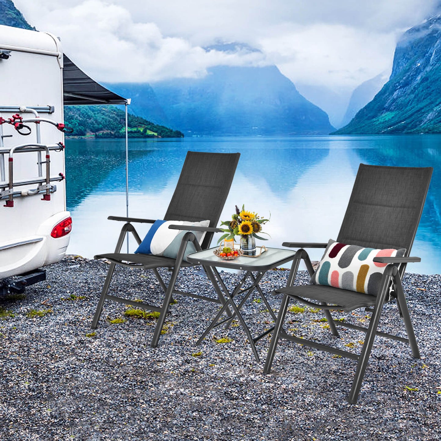 18 Inch Square Patio Bistro Table with Rustproof Frame, Black Patio Coffee Tables at Gallery Canada