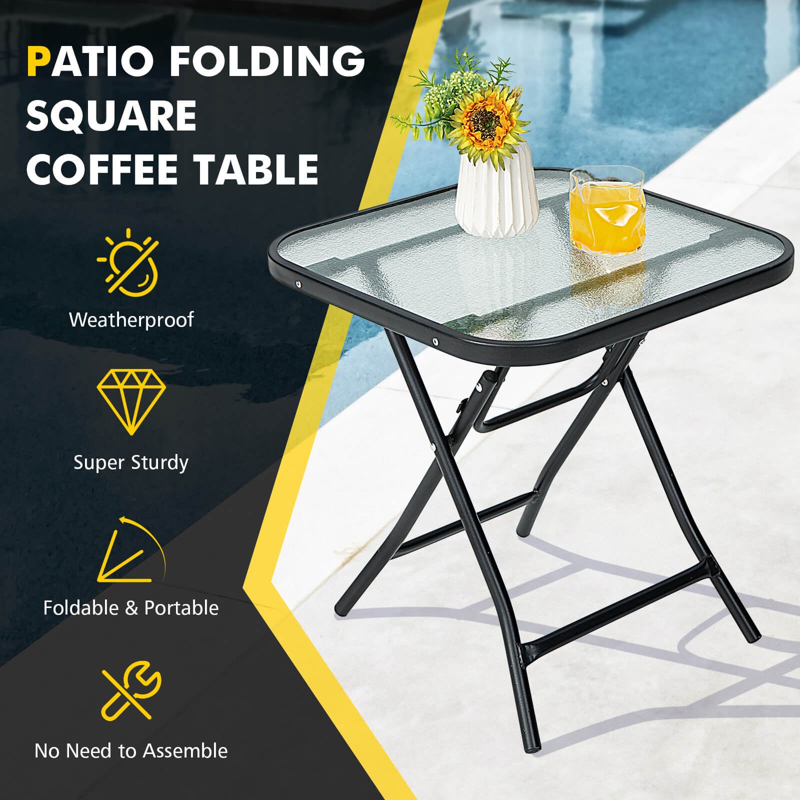18 Inch Square Patio Bistro Table, Rustproof Frame, Black Patio Coffee Tables at Gallery Canada