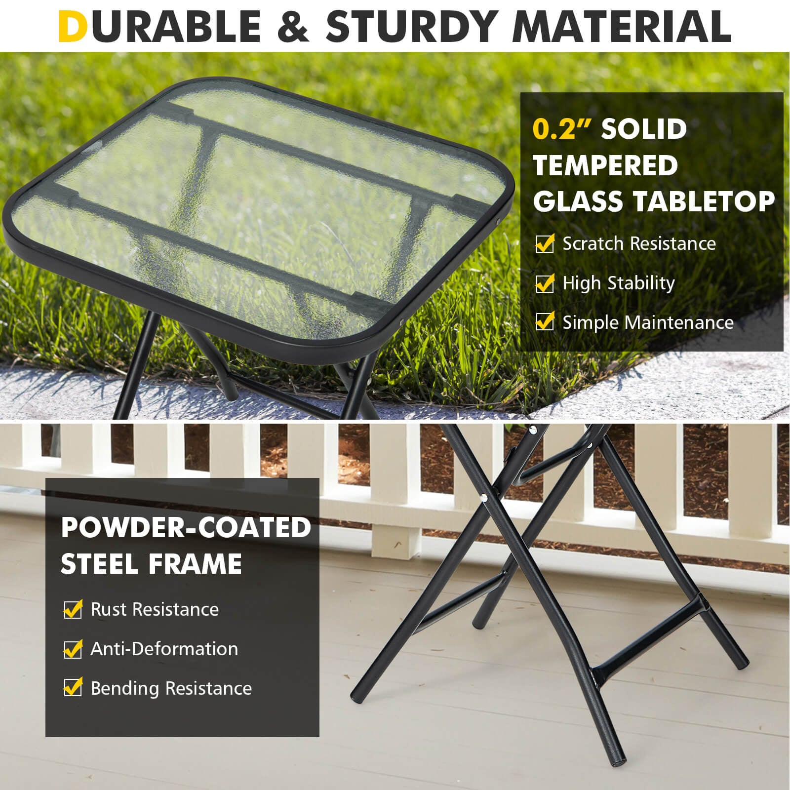 18 Inch Square Patio Bistro Table, Rustproof Frame, Black Patio Coffee Tables at Gallery Canada