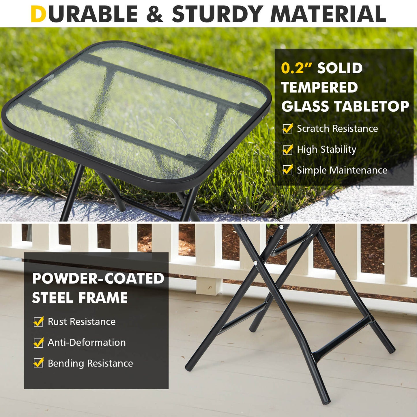 18 Inch Square Patio Bistro Table, Rustproof Frame, Black Patio Coffee Tables at Gallery Canada