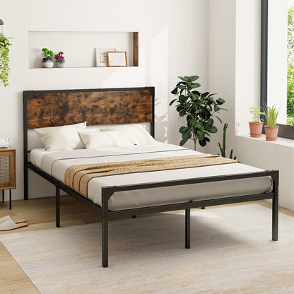 Platform Full/Queen Bed with Rustic Headboard and Footboard-Full Size, Black Simple Bed Frame at Gallery Canada