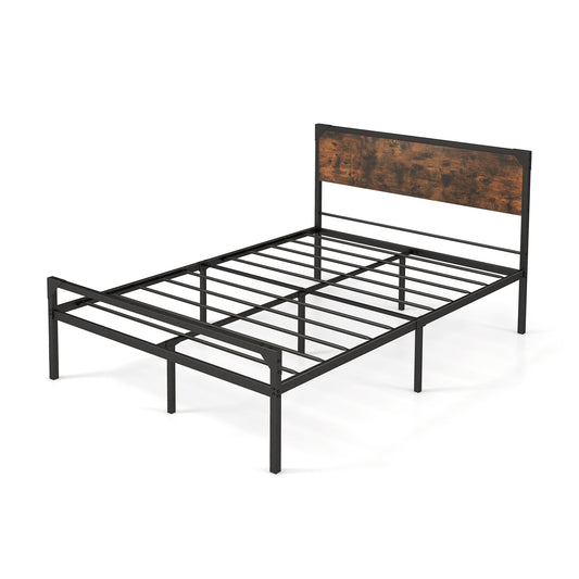 Full Size Platform Bed With Rustic Headboard, Footboard, Black Simple Bed Frame Black at Gallery Canada