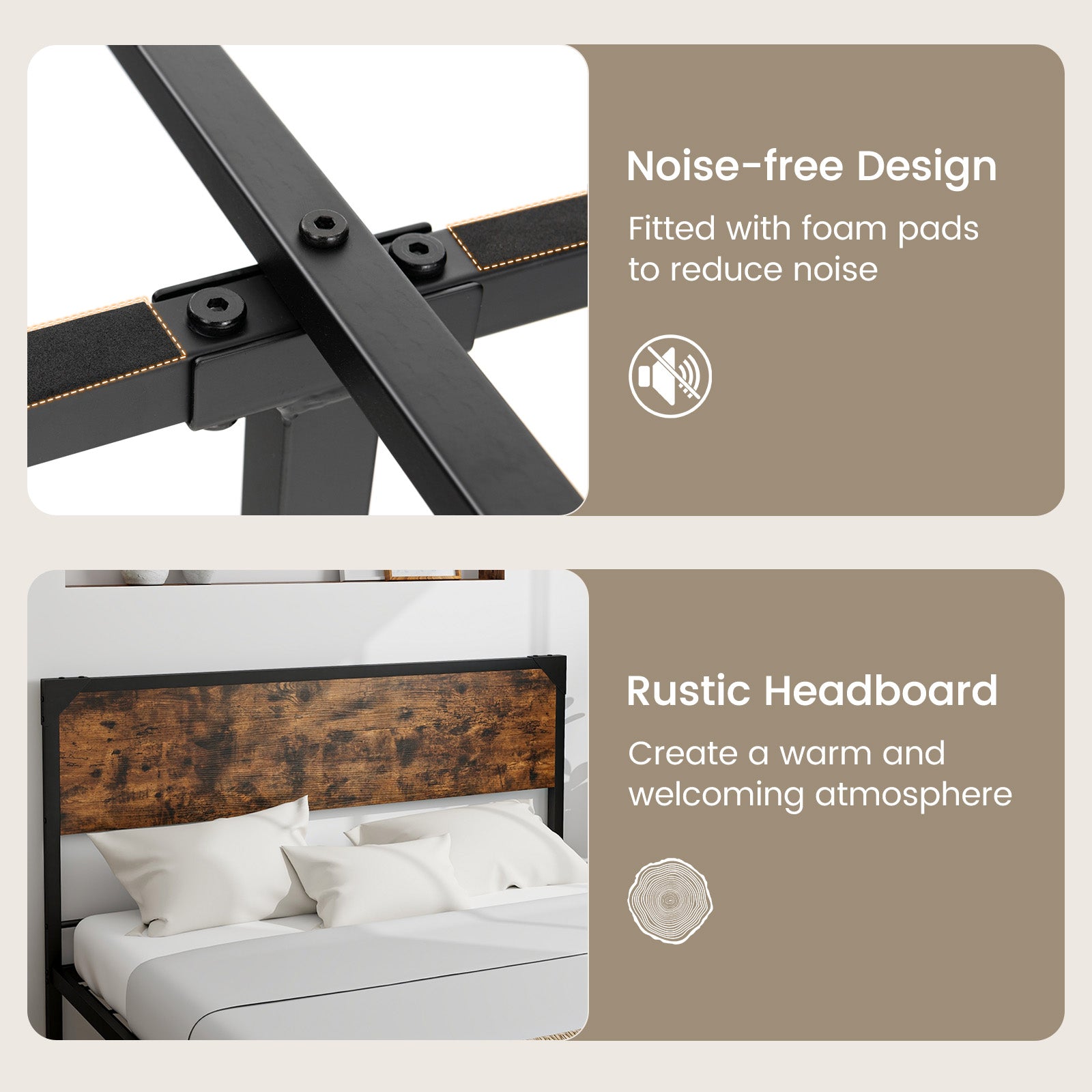 Platform Full/Queen Bed with Rustic Headboard and Footboard-Full Size, Black Simple Bed Frame at Gallery Canada