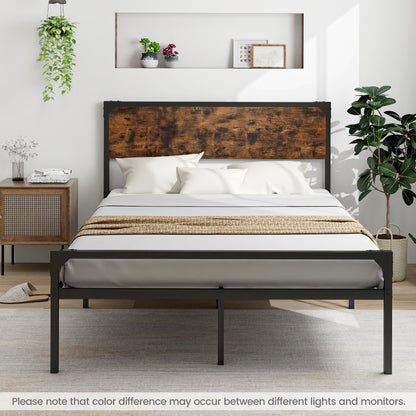 Platform Full/Queen Bed with Rustic Headboard and Footboard-Full Size, Black Simple Bed Frame at Gallery Canada