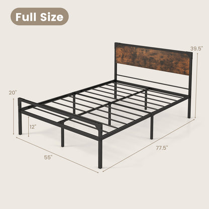 Platform Full/Queen Bed with Rustic Headboard and Footboard-Full Size, Black Simple Bed Frame at Gallery Canada